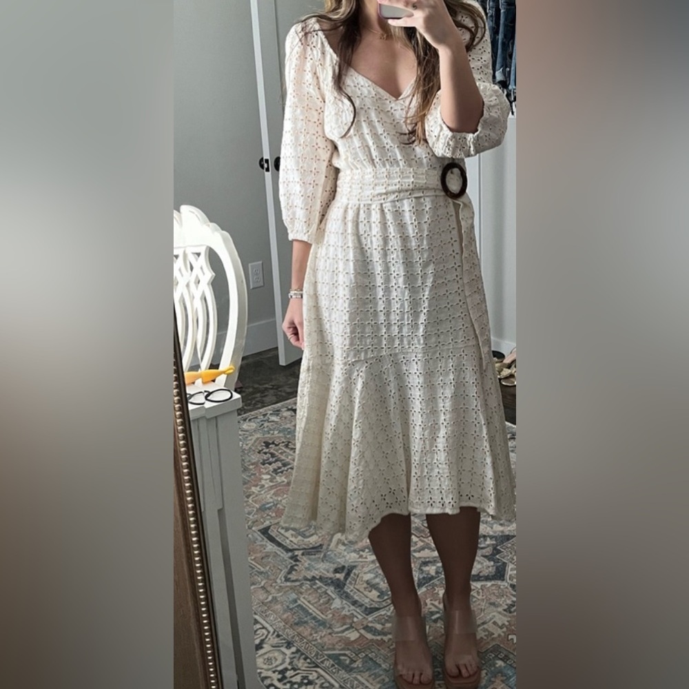 Maeve Anthropologie ivory eyelet dress